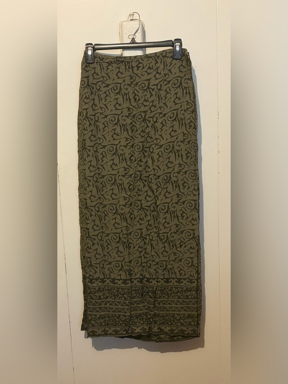 Vintage 90s H & M Wrap Column Skirt Olive Green Patterned